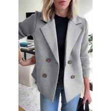 Load image into Gallery viewer, Knit Sleeve Double Breasted Blazer Jacket