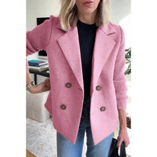 Load image into Gallery viewer, Knit Sleeve Double Breasted Blazer Jacket
